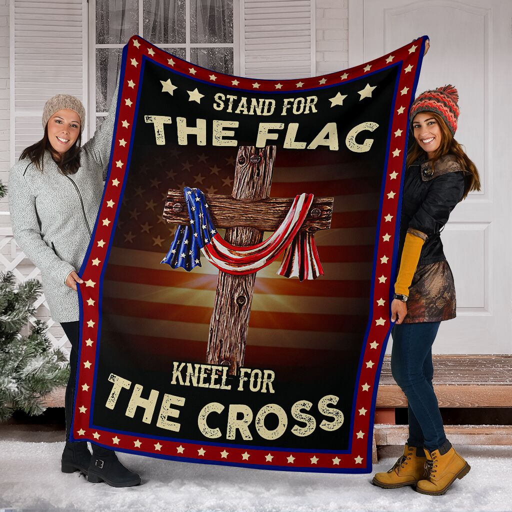 God Stand For The Flag American Flag Christian Flannel Blanket For Cozy Bedroom Sofa Decor