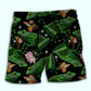 Pink Frog Floral Artistic Beach Shorts Design Detail For Weekend Getaways And Beach Days