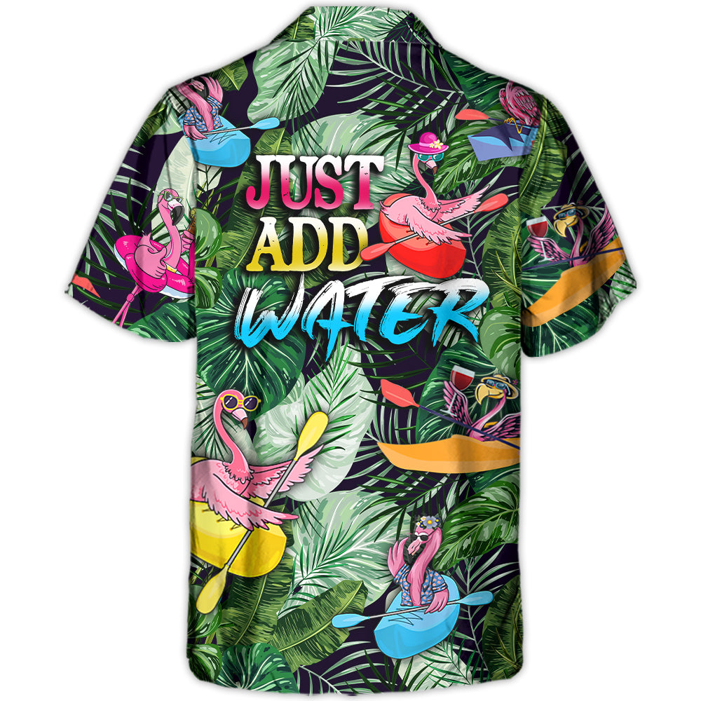 Tropical Funny Kayaking Flamingo Water Hawaiian Shirt For Resort Trips, Coastal Parties, And Warm Weather Style
