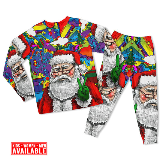 Hippie Santa Christmas Long Sleeve Pajamas Set For Holiday Bedtime And Cozy Home Wear