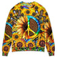 Hippie Sunflowers Peace Sign Sweater For Psychedelic Art Fans Outdoor Events And Distinctive Gifts