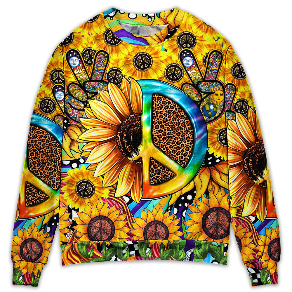 Hippie Sunflowers Peace Sign Sweater For Psychedelic Art Fans Outdoor Events And Distinctive Gifts
