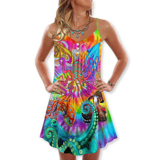Hippie Octopus Fun Style – Women's Summer Sleeveless V-Neck Camisole Dress