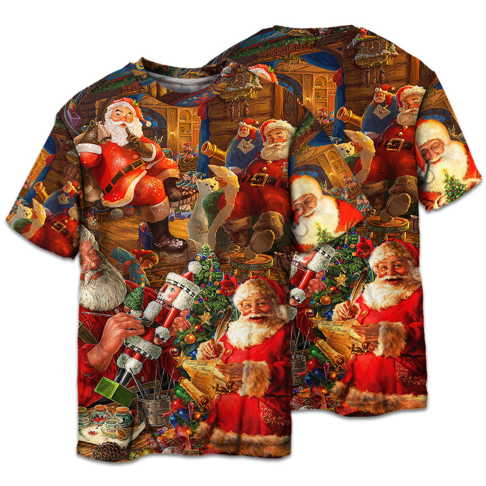 Playful Santa Christmas Gift Delivery Short Sleeve Pajamas Set For Holiday Bedtime And Cozy Home Wear