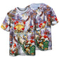 Santa And Christmas Gnomes Short Sleeve Pajamas Set For Holiday Bedtime And Cozy Home Wear