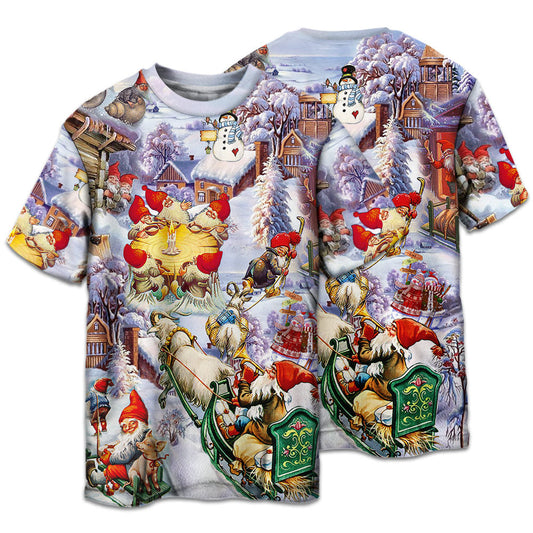 Santa And Christmas Gnomes Short Sleeve Pajamas Set For Holiday Bedtime And Cozy Home Wear