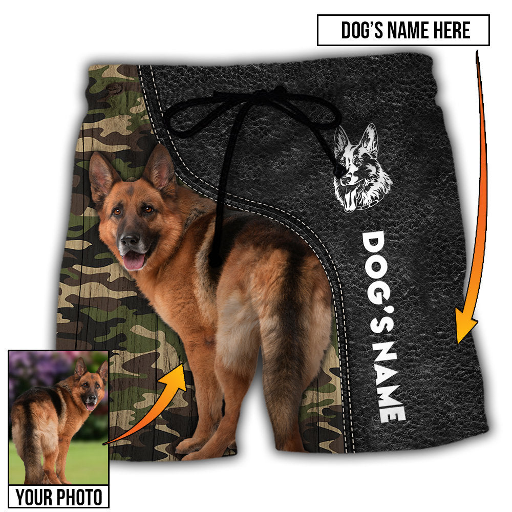 German Shepherd Lovely Dog Personalized Photo Beach Shorts Pattern View For Vacation Travel And Outdoor Fun
