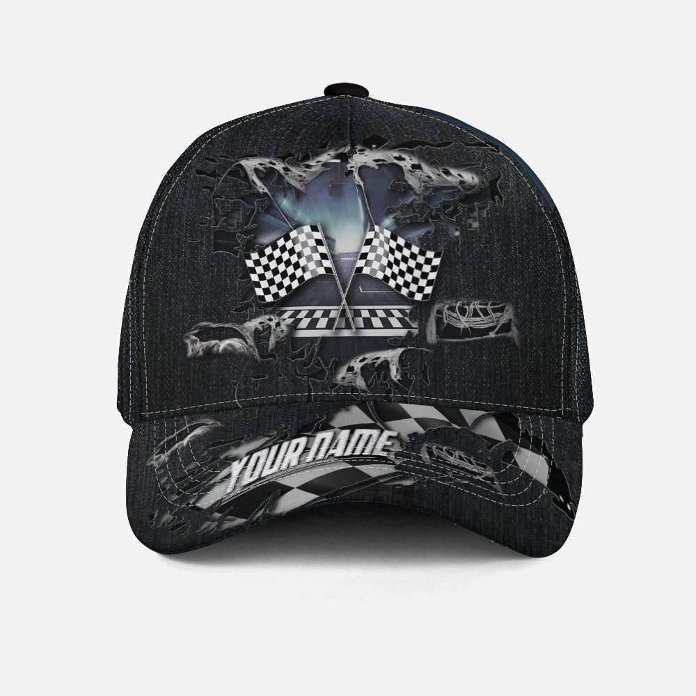 Custom Torn Pattern Racing Personalized Name Classic Cap For Weekend Travel Outdoor Events And Casual Outfits