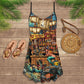 Skull Pirate Hunting Treasure V-Neck Sleeveless Cami Dress For Gothic Events And Relaxed Casual Wear