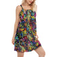 Cat Smile Colorful V-Neck Sleeveless Cami Dress For Travel And Comfortable Summer Styling