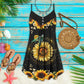 Turtle Love Sunlower Hippie V-Neck Sleeveless Cami Dress For Boho Festivals And Relaxed Summer Style