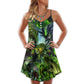 Green Dragon Skull Lover V-Neck Sleeveless Cami Dress For Bold Summer Events Vacations And Artistic Casual Style