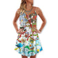 Snowman Happy Farm Holiday V-Neck Sleeveless Cami Dress For Christmas Parties Travel And Bright Seasonal Fashion