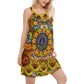 Hippie Sunflowers Love Sunshine V-Neck Sleeveless Cami Dress For Beach Travel And Free Spirited Outfits