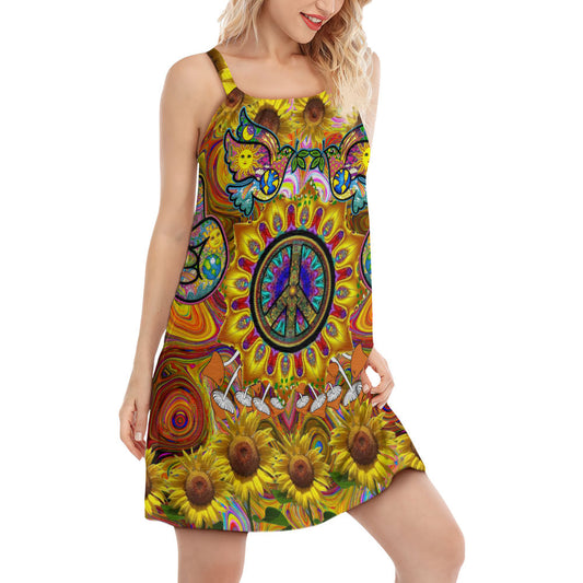Hippie Sunflowers Love Sunshine – Women's Summer Sleeveless V-Neck Camisole Dress