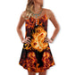 Dragon Fireball Fantasy V-Neck Sleeveless Cami Dress For Summer Events And Comfortable Everyday Style