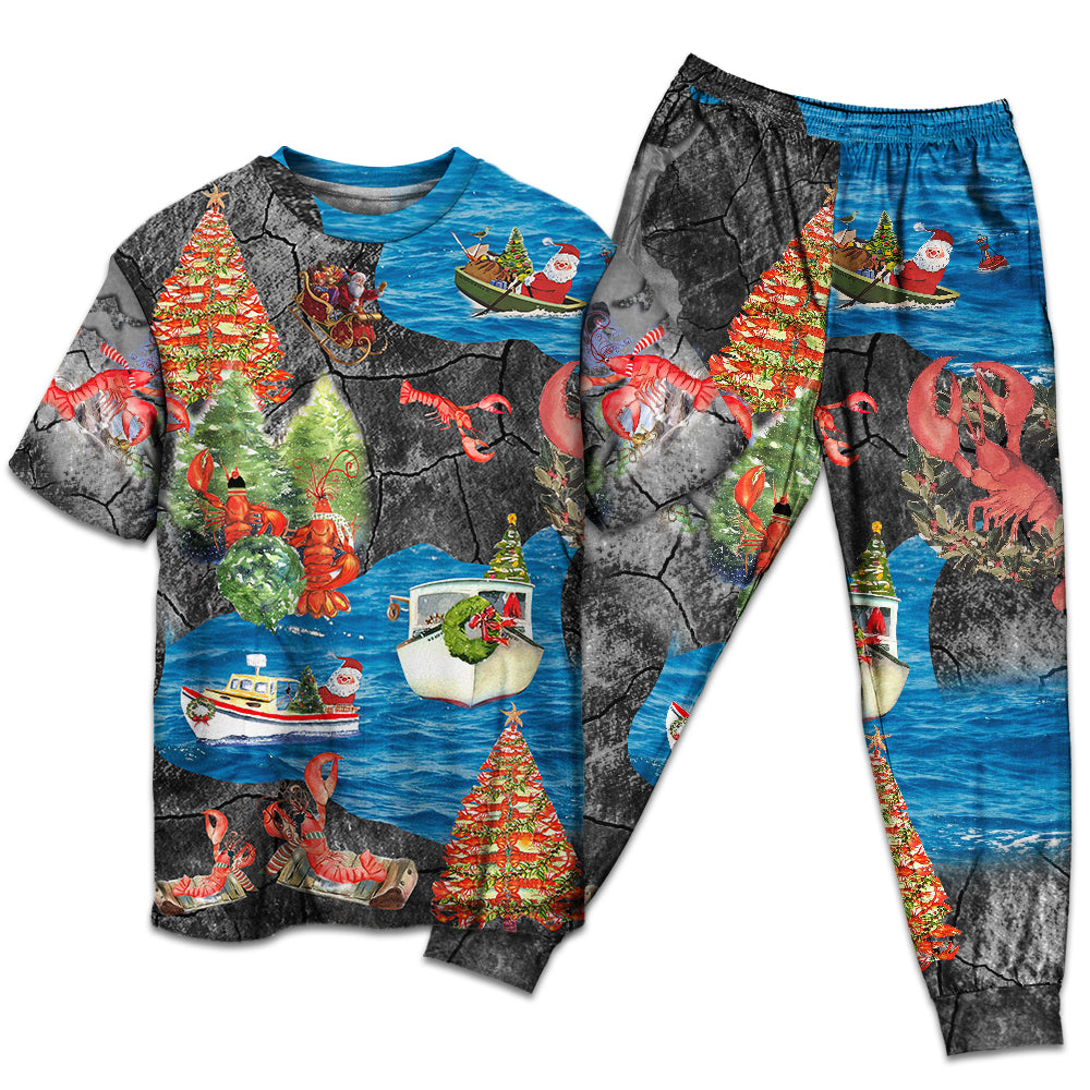 Lobster Couple Christmas Holiday Short Sleeve Pajamas Set For Winter Nights And Thoughtful Gifting