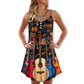 Guitar Lover Happy Life Music V-Neck Sleeveless Cami Dress For Festivals Travel And Relaxed Casual Summer Wear