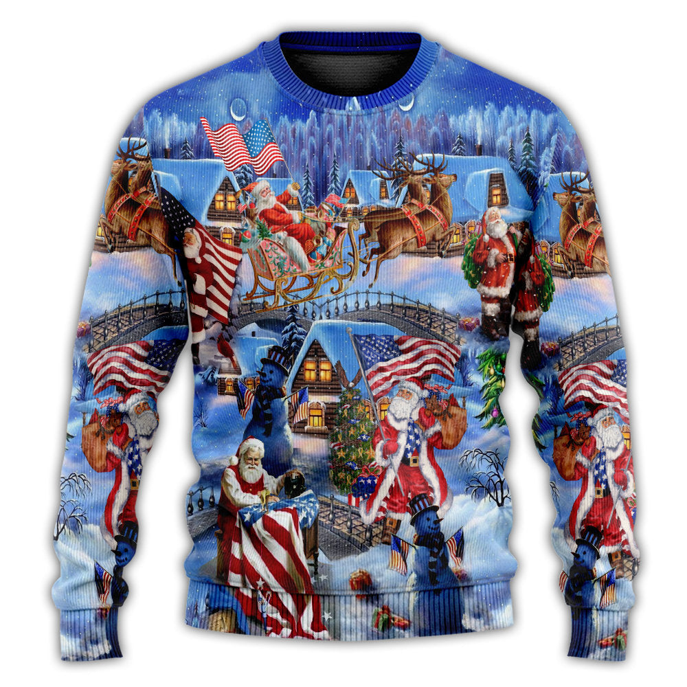 American Patriotic Santa Christmas Sweater For Family Gatherings Winter Travel And Everyday Seasonal Comfort