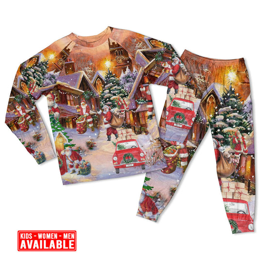 Santa Christmas Gift Delivery Long Sleeve Pajamas Set For Winter Nights And Thoughtful Gifting