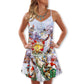 Santa And Gnomes Christmas Fun V-Neck Sleeveless Cami Dress For Festivals Travel And Relaxed Casual Summer Wear
