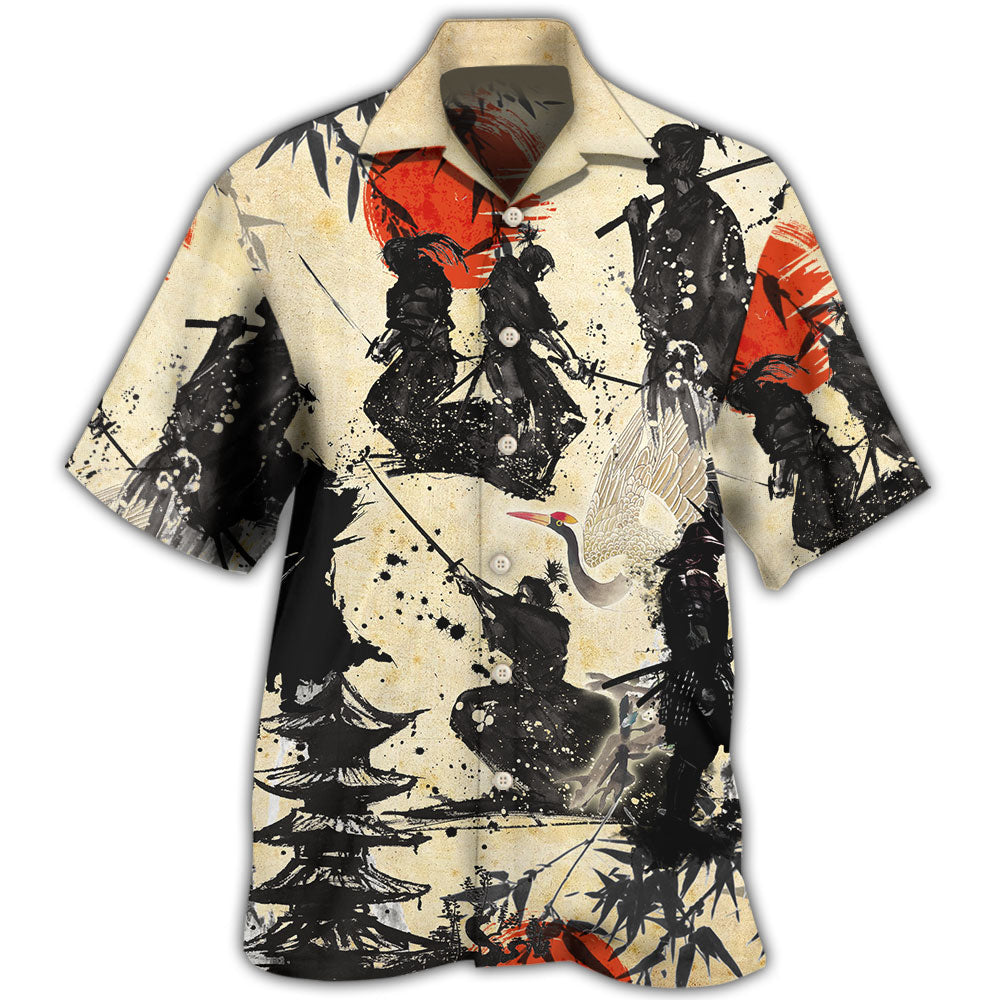 Samurai Mountain Sketch Hawaiian Shirt Design View For Summer Travel