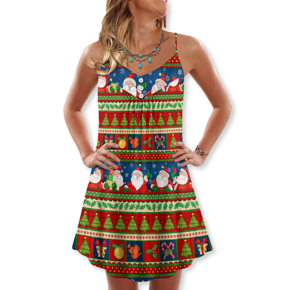 Christmas Santa Holiday Joy V-Neck Sleeveless Cami Dress For Festive Events And Casual Summer Styling