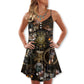Steampunk Cat Magic Style V-Neck Sleeveless Cami Dress For Casual Outings Vacations And Summer Style