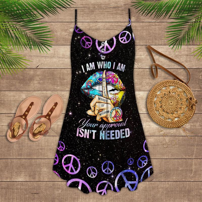 Hippie Peaceful Loves V-Neck Sleeveless Cami Dress For Vacations And Artistic Everyday Fashion