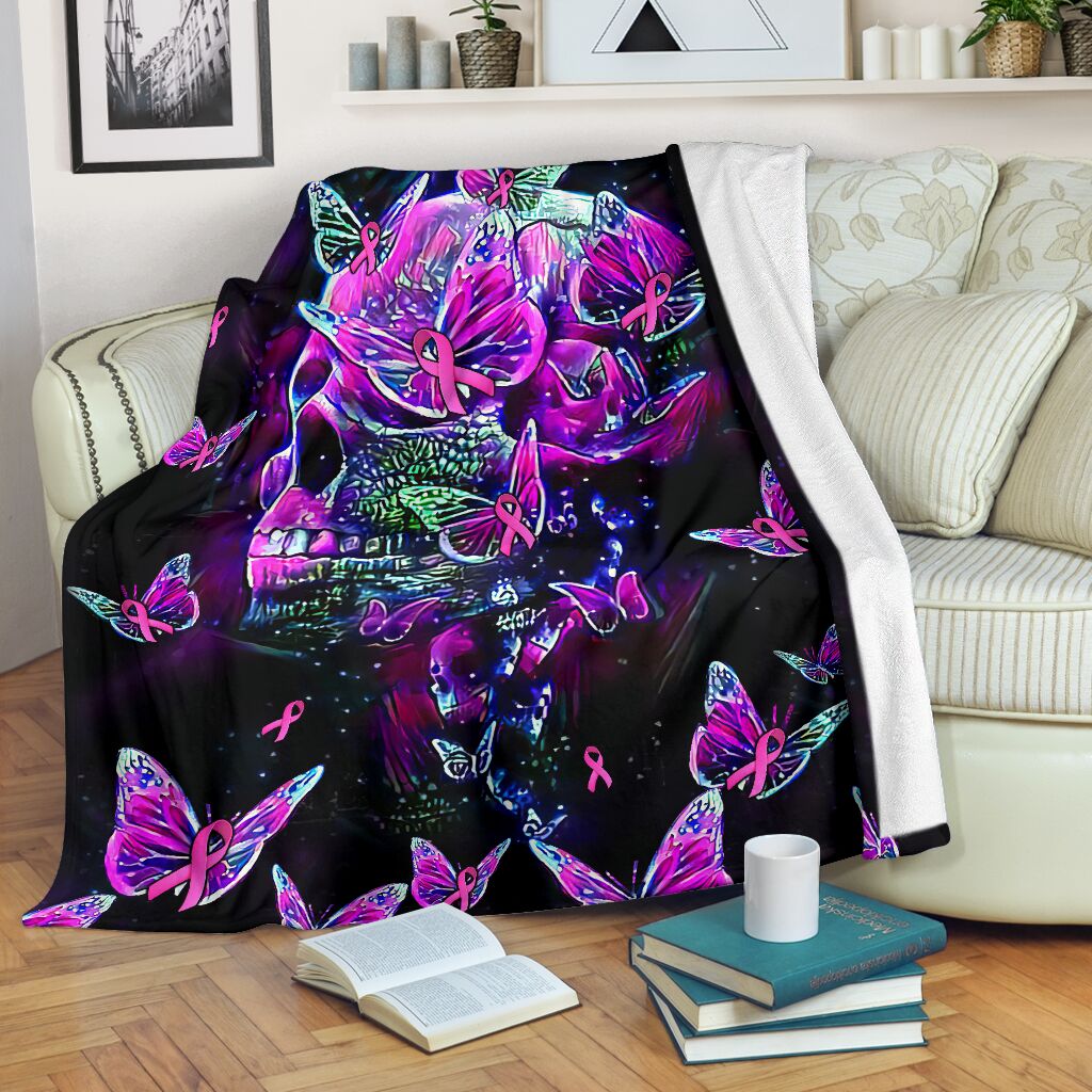 Breast Cancer Awareness Butterfly Flannel Blanket For Cozy Bedroom Sofa Decor
