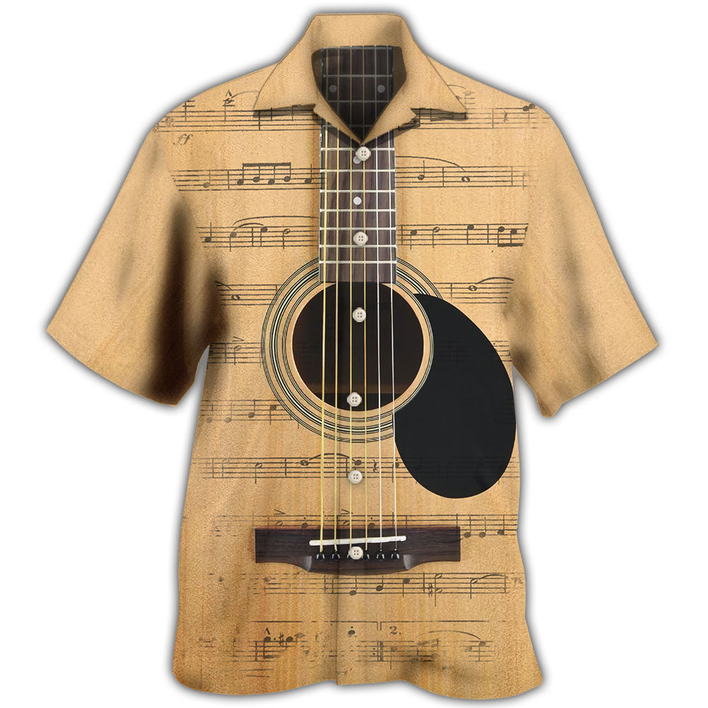 Retro Guitar Music Notes Hawaiian Shirt For Festival Travel, Beach Gatherings, And Relaxed Summer Style