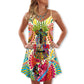 Hippie Peace Love Guitar V-Neck Sleeveless Cami Dress For Summer Vacations Festivals And Casual Everyday Wear