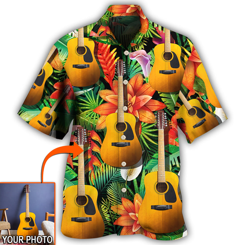 Tropical Guitar Various Custom Photo Hawaiian Shirt Design View For Casual Summer Styling