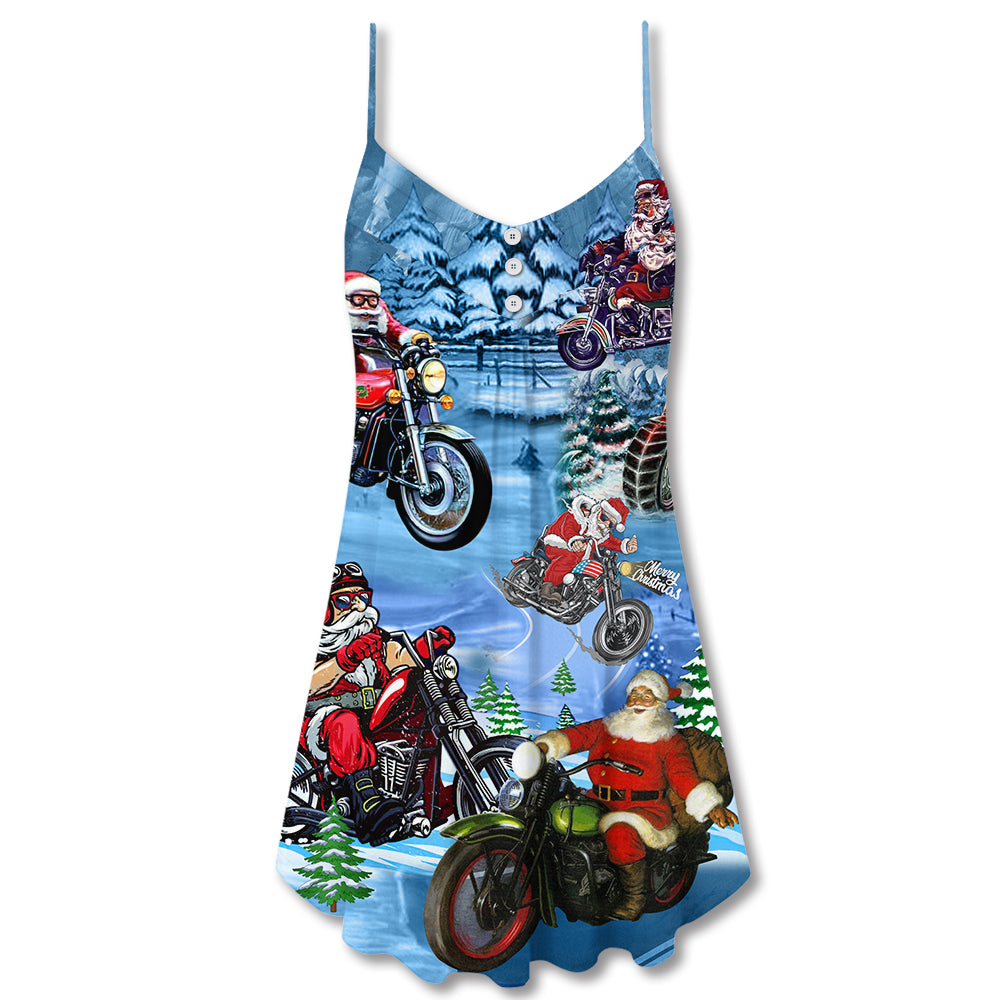 Christmas Driving Santa Claus V-Neck Sleeveless Cami Dress For Weekend Travel And Expressive Casual Fashion