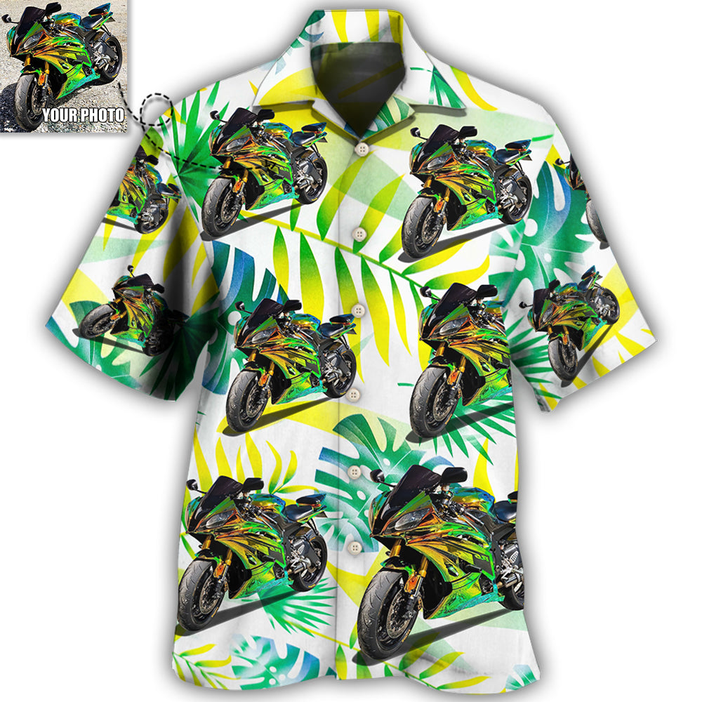 Motorcycle Personalized Photo Hawaiian Shirt Artwork View For Outdoor Gatherings