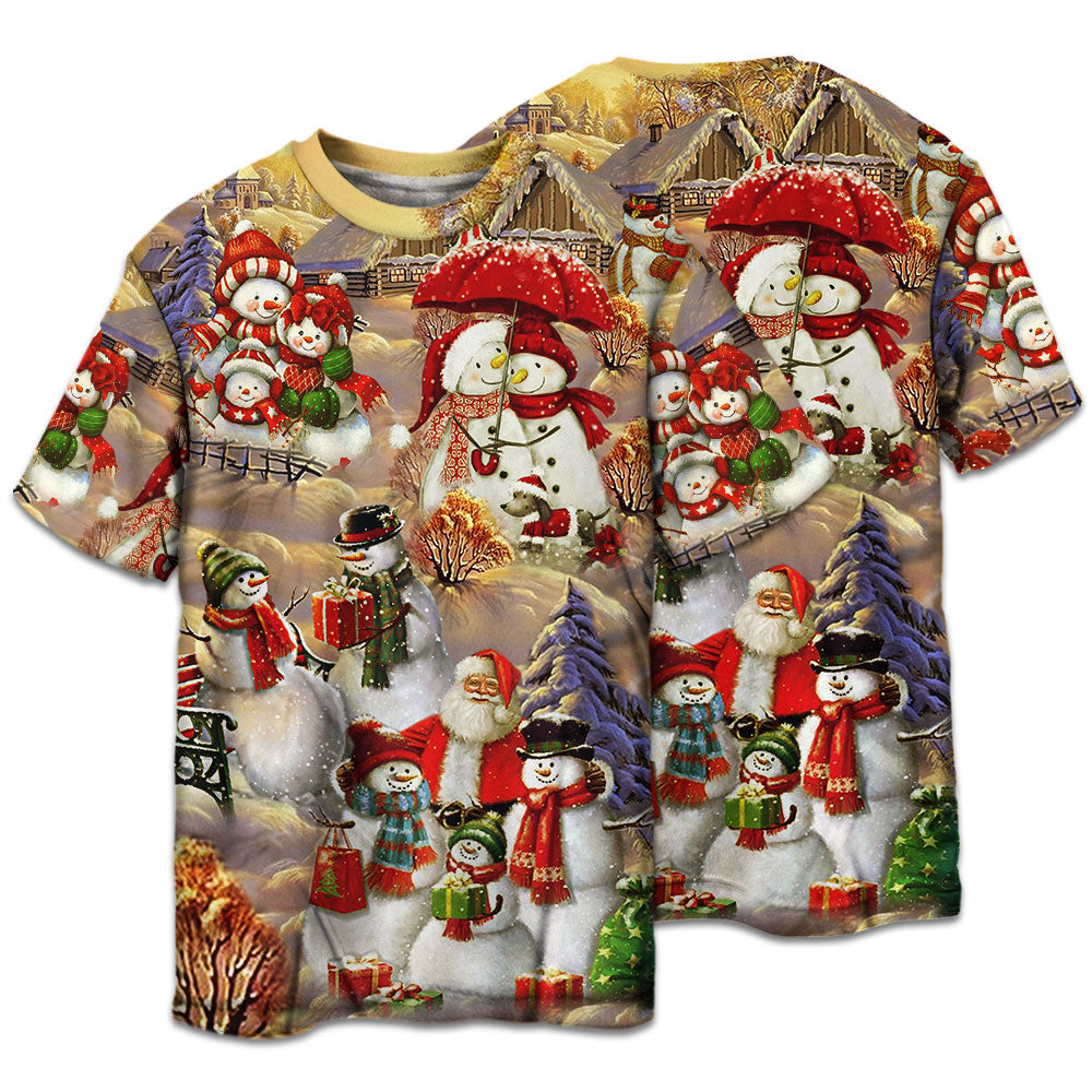 Snowman Couple Christmas Short Sleeve Pajamas Set For Holiday Bedtime And Cozy Home Wear