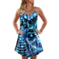 Christmas Deer Snowman Tree Glow V-Neck Sleeveless Cami Dress For Festive Events And Casual Summer Styling