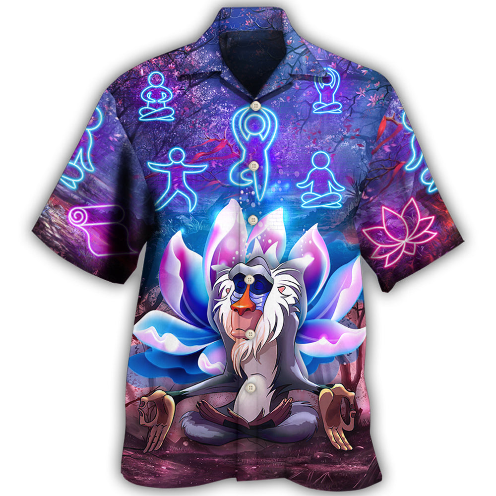 Neon Mandrill Monkey Yoga Lotus Hawaiian Shirt For Summer Vacation, Beach Travel, And Casual Wear
