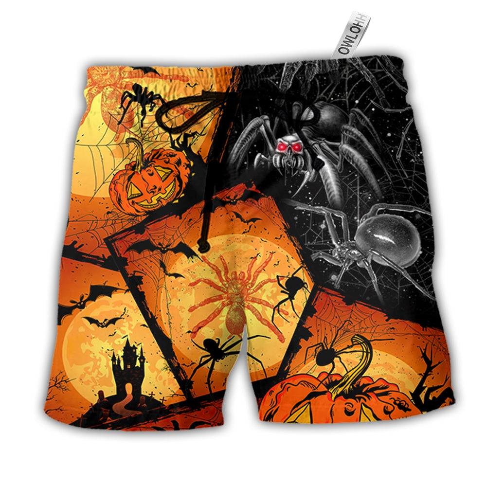 Halloween Spider Pumpkin Scary Hawaiian Print Beach Shorts For Bold Summer Vacation Style