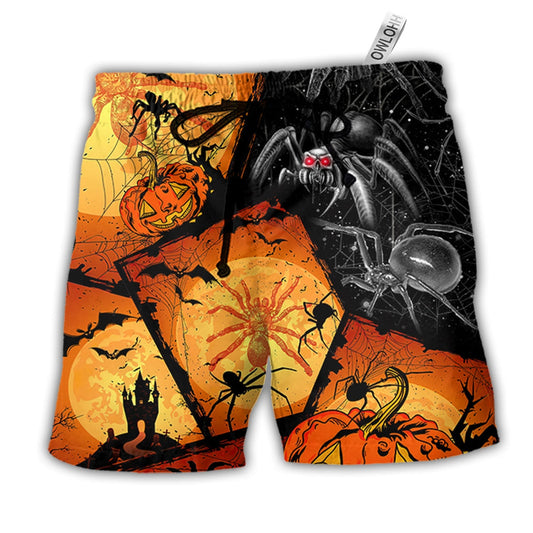 Halloween Spider Pumpkin Scary Hawaiian Print Beach Shorts For Bold Summer Vacation Style