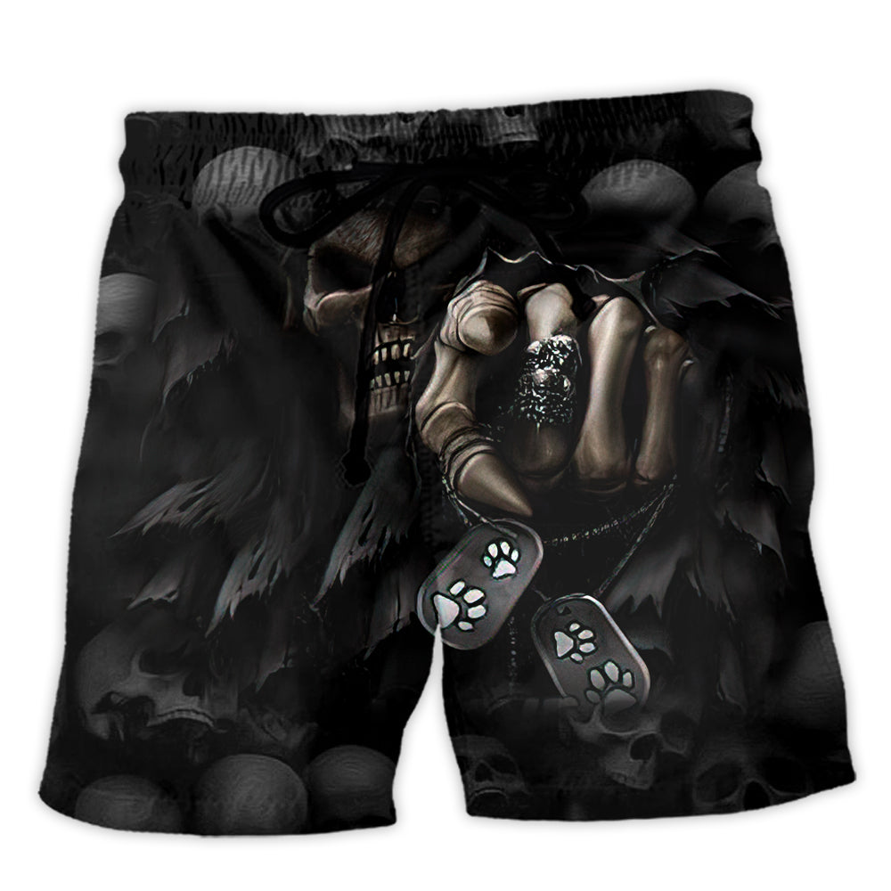 Skull Loves Dogs Humor Quote Beach Shorts Print Detail For Dark Fantasy Summer Style