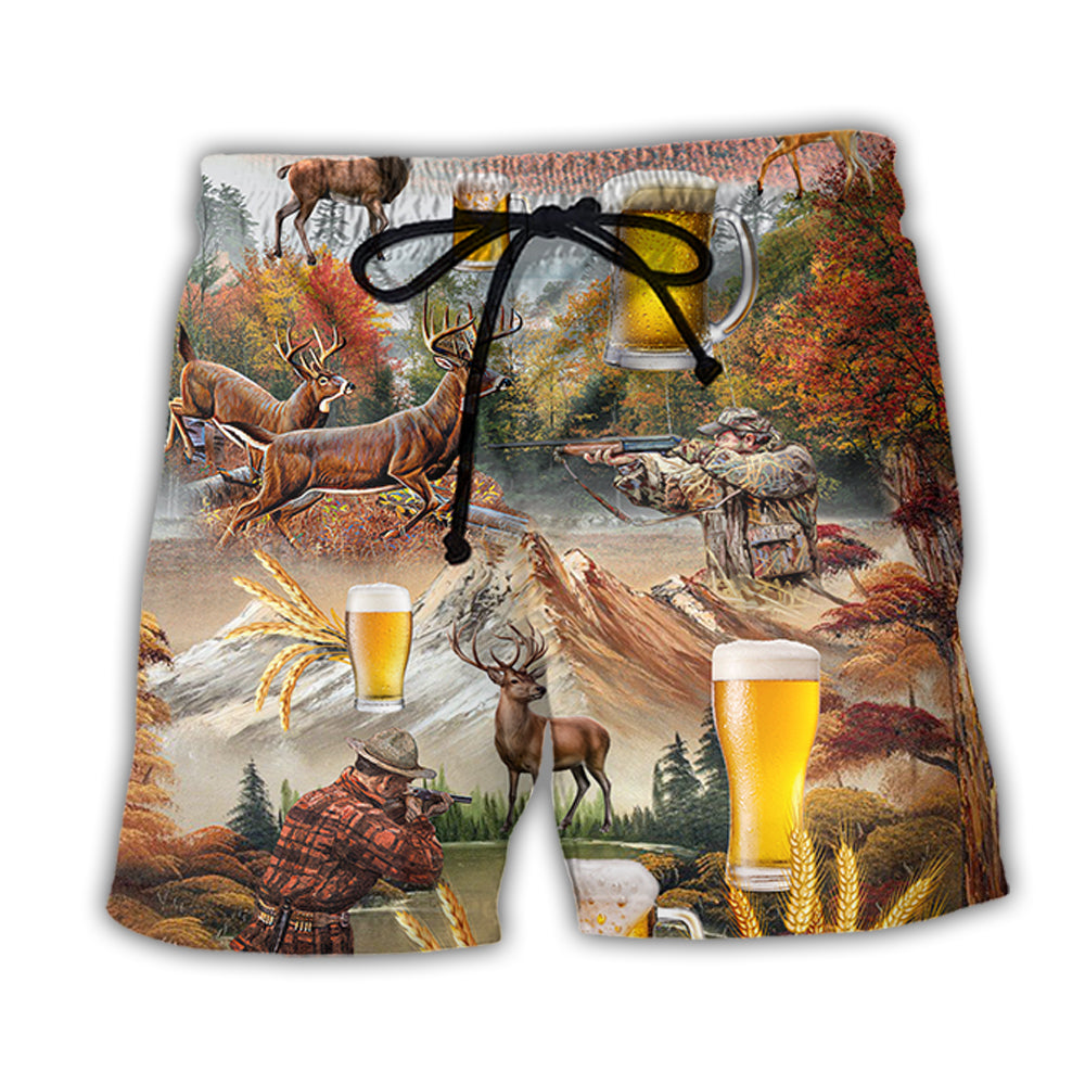 Beer And Hunting Autumn Beach Shorts Design Detail For Coastal Escapes And Daily Wear