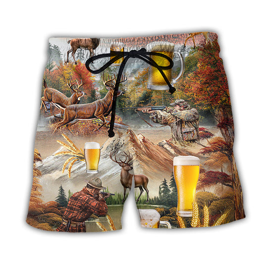 Beer And Hunting Autumn Beach Shorts Design Detail For Coastal Escapes And Daily Wear