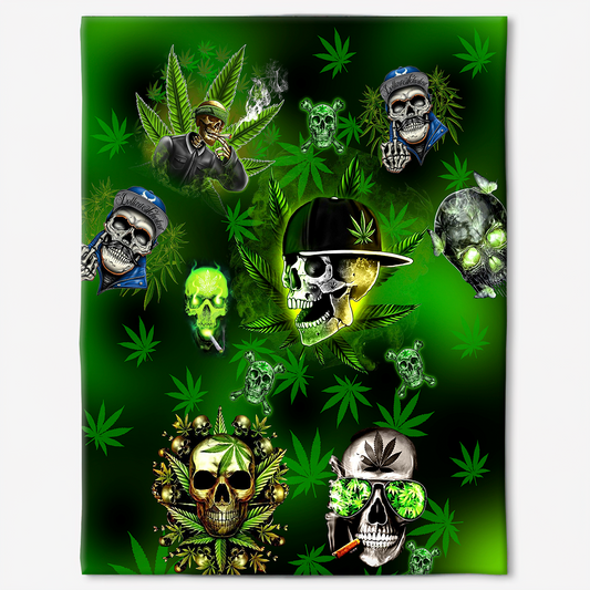 Green Skull Art Flannel Blanket For Cozy Bedroom Sofa Decor