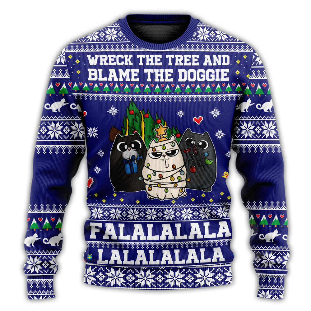 Cat Wrecks Tree Meowy Christmas Sweater For Holiday Parties Family Gatherings And Seasonal Gift Giving