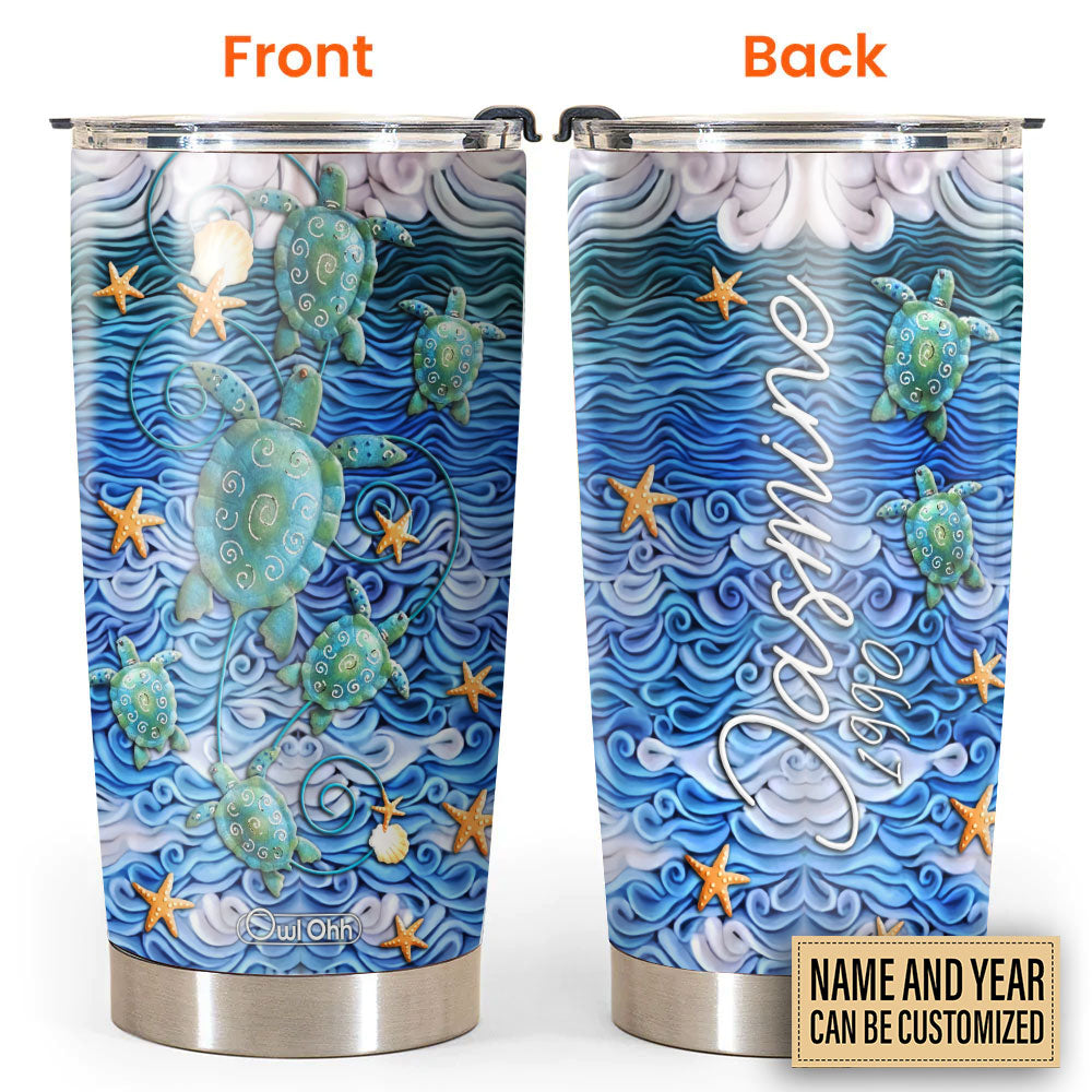 Turtle And Sand Beach Clay Art Personalized 20 Oz Tumbler For Coffee Travel And Daily Drinks