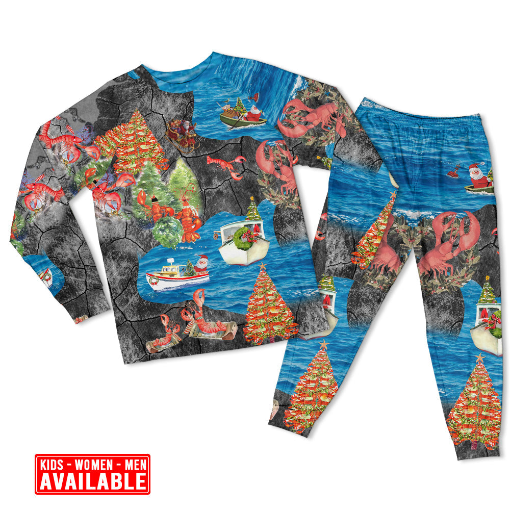 Lobster Couple Christmas Holiday Long Sleeve Pajamas Set For Festive Sleepovers And Family Photos