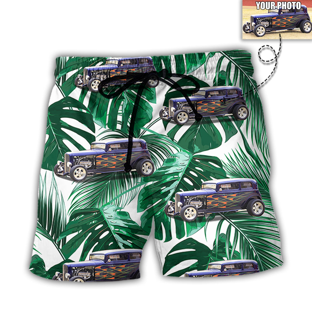 Hot Rod Lover Various Style Personalized Photo Beach Shorts Artwork Detail For Tropical Travel And Everyday Wear