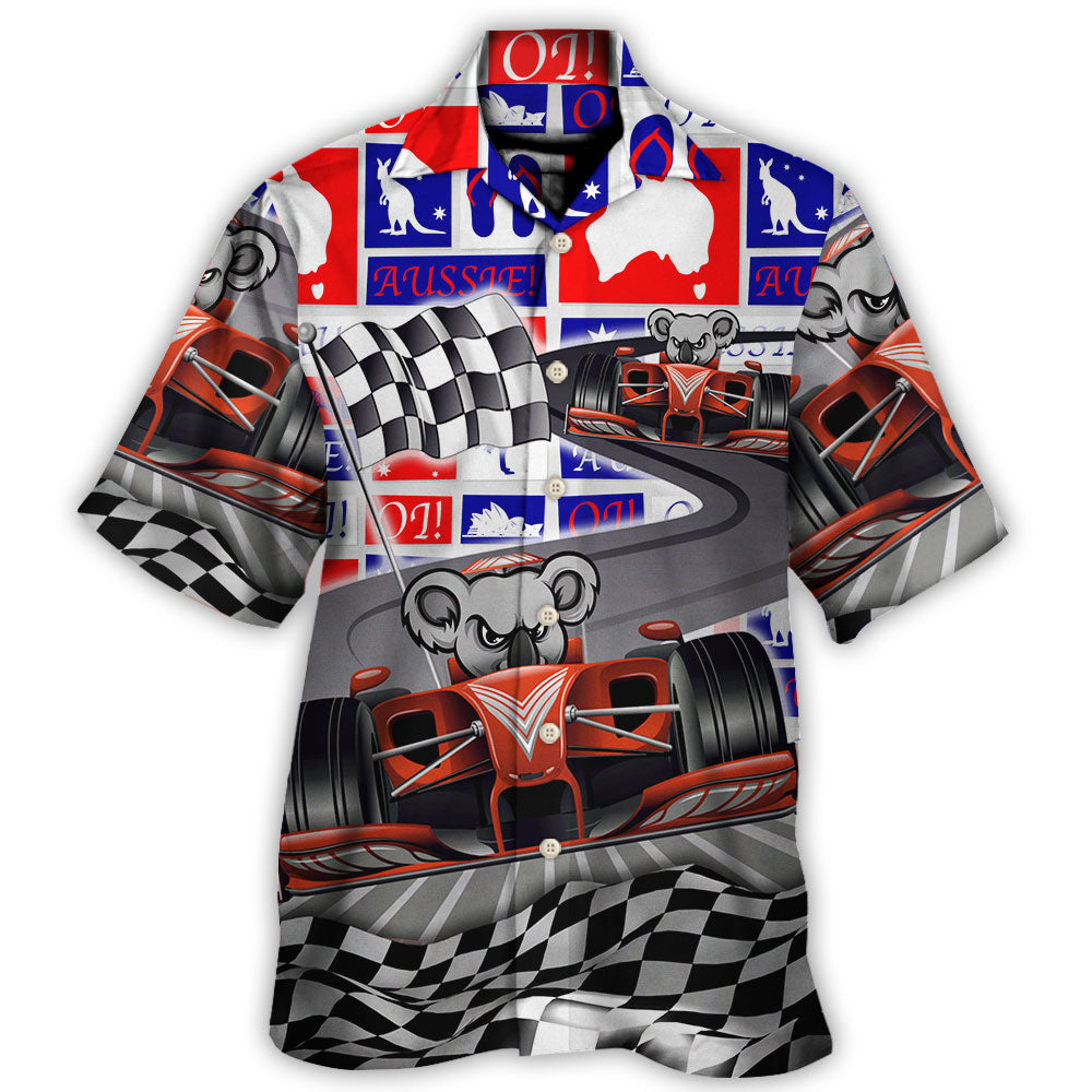 Koala Racing Car Australian Vibe Hawaiian Shirt Pattern View For Relaxed Warm Weather Outfits