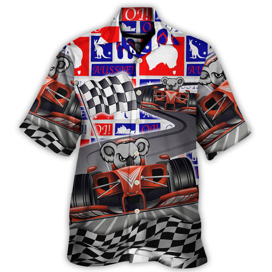 Koala Racing Car Australian Vibe Hawaiian Shirt Pattern View For Relaxed Warm Weather Outfits